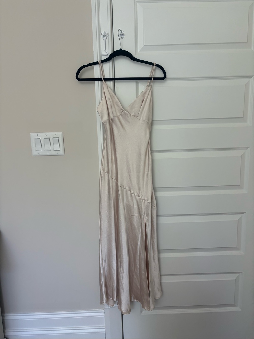 Never worn Silky Beige Slip Dress with Spaghetti Straps